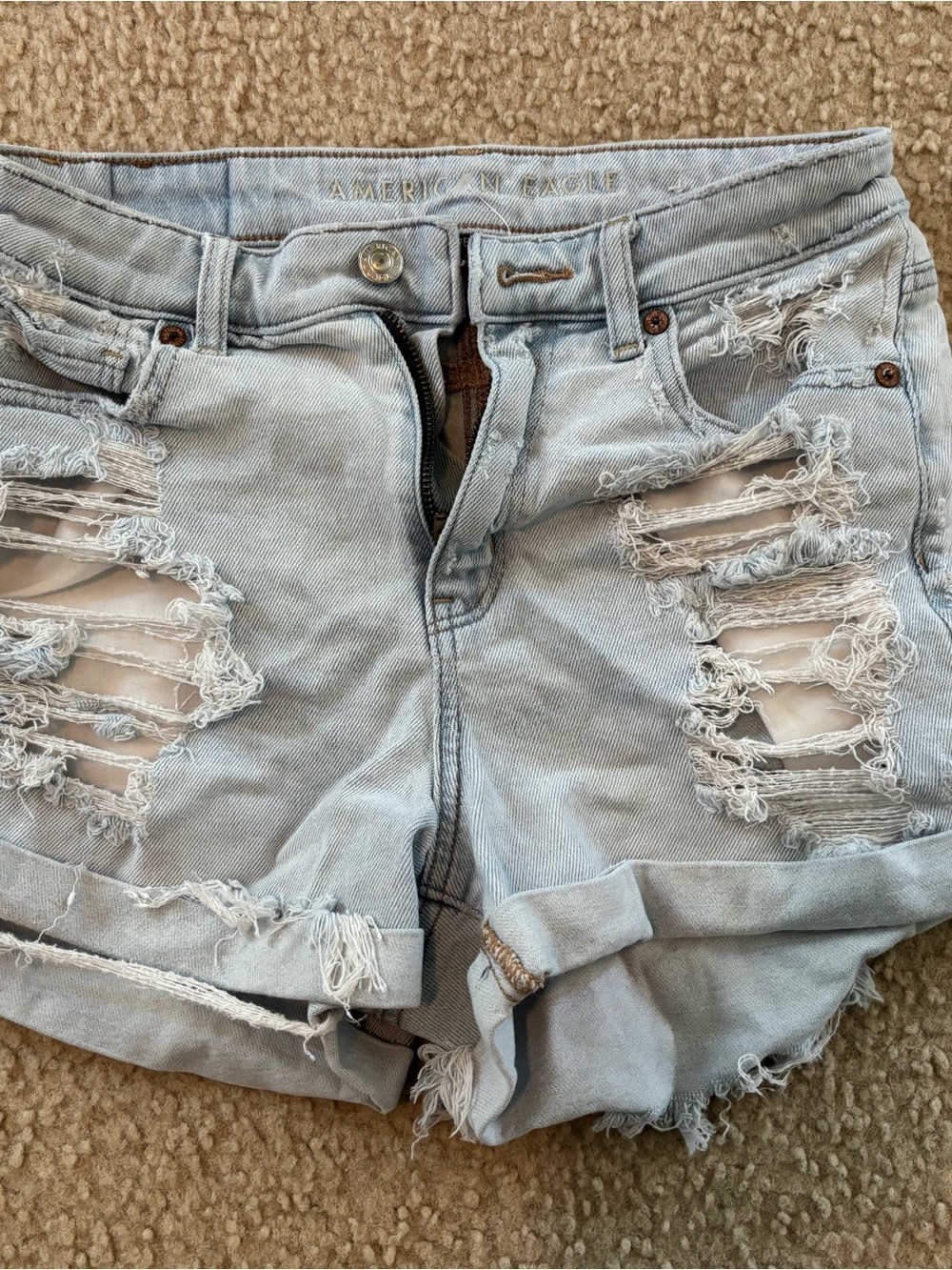 American Eagle Outfitters Light Blue Ripped Denim Shorts